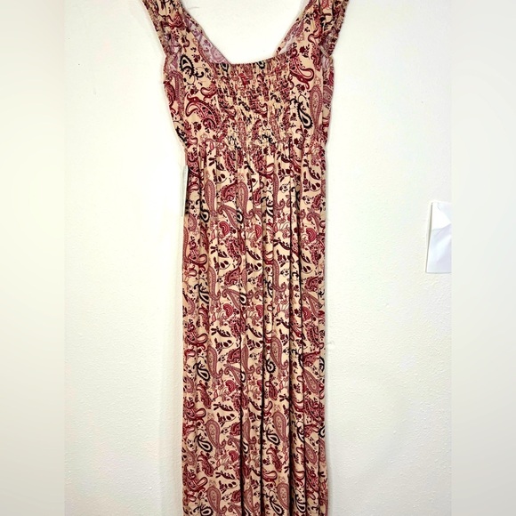 🆕 Justify Pink & Tan Patterned Dress with Front Tie Peak-a-boo - Picture 12 of 15